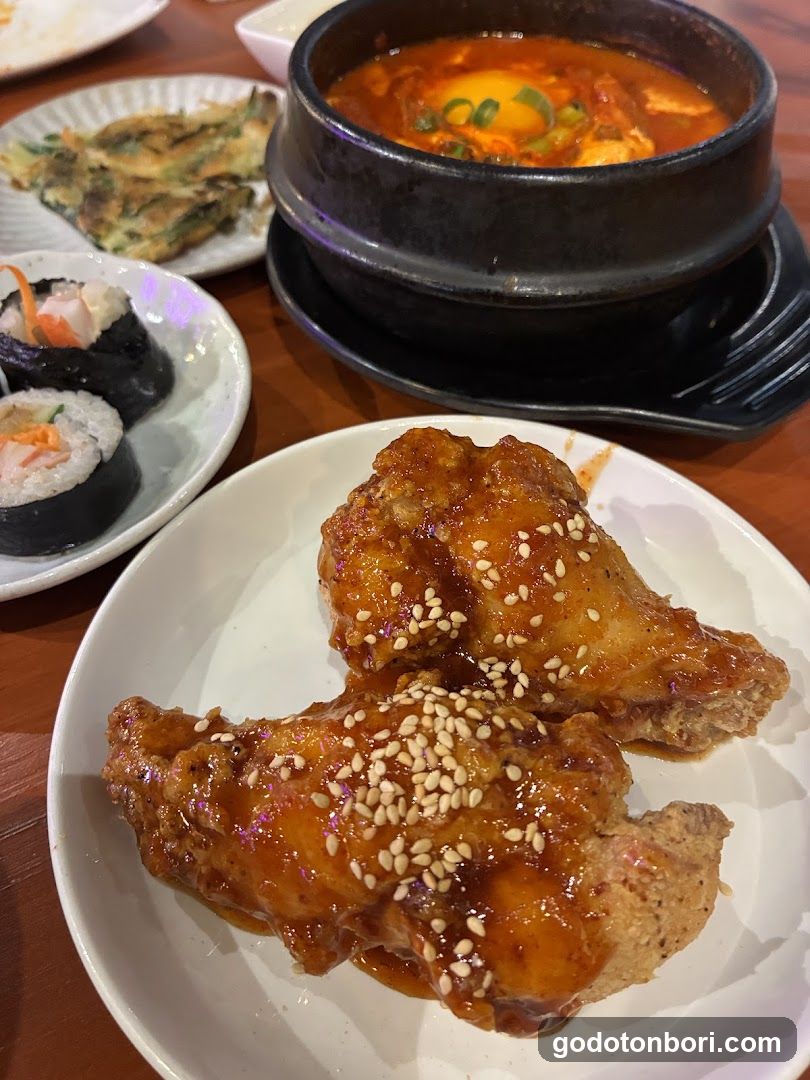 Korean-style fried chicken and soup
