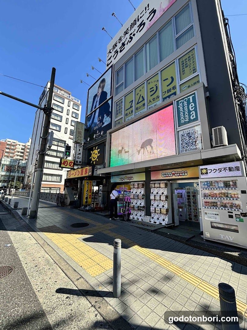 Urban Street Scene with Storefronts and Billboards