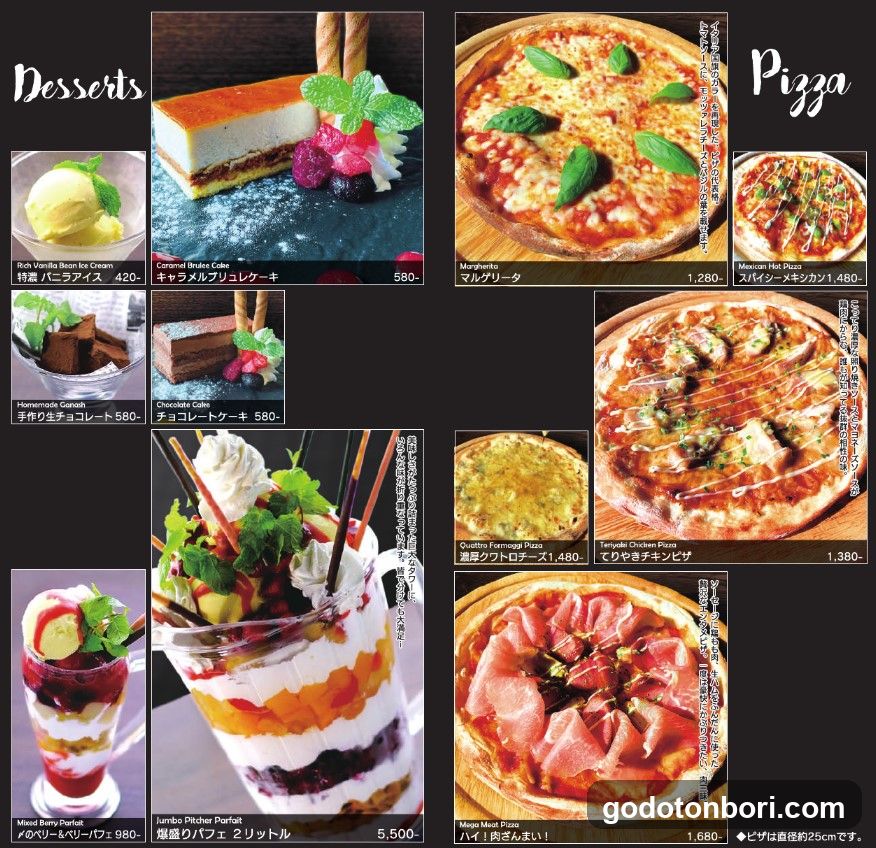 Desserts and Pizza Menu
