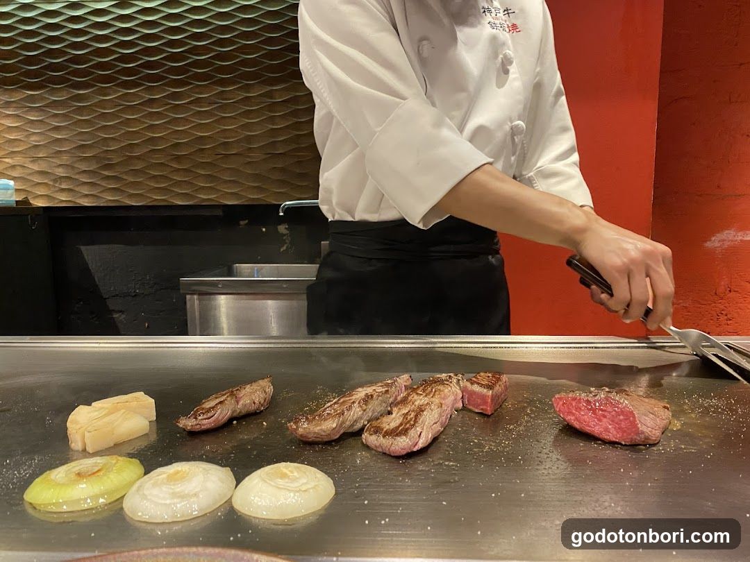 Chef Grilling Steak on Teppan