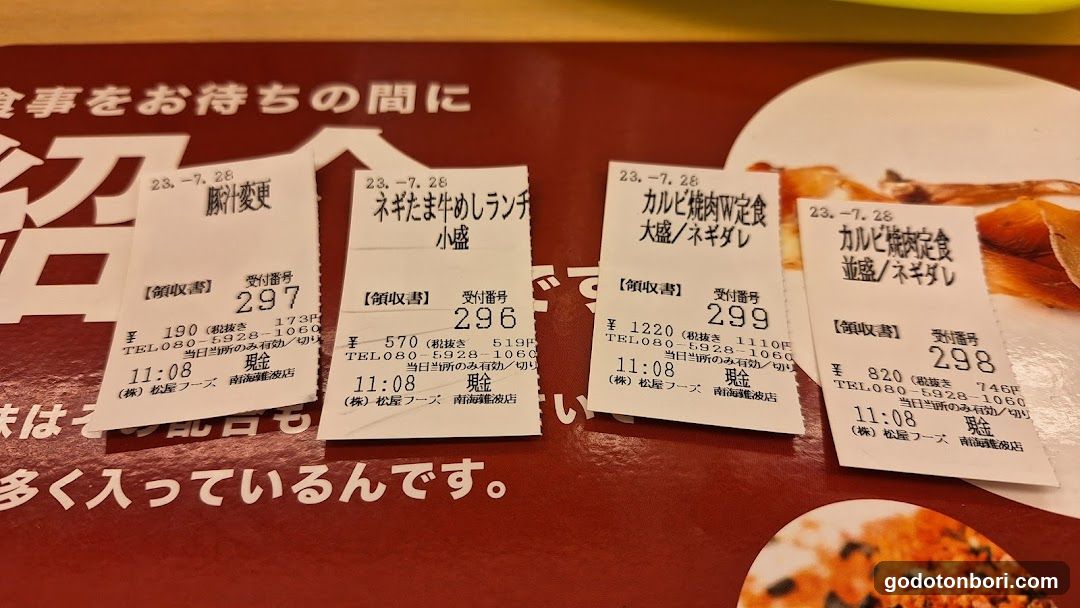 Receipts on a menu board
