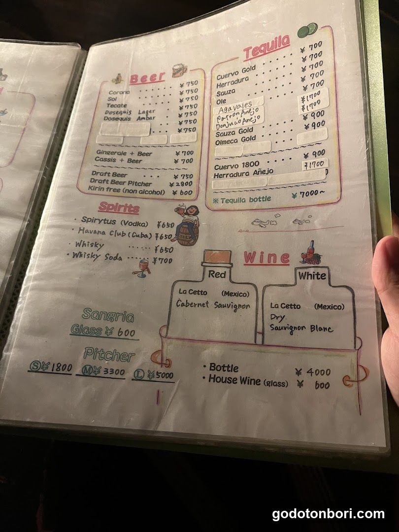 Bar Menu with Beer, Tequila, Spirits, and Wine