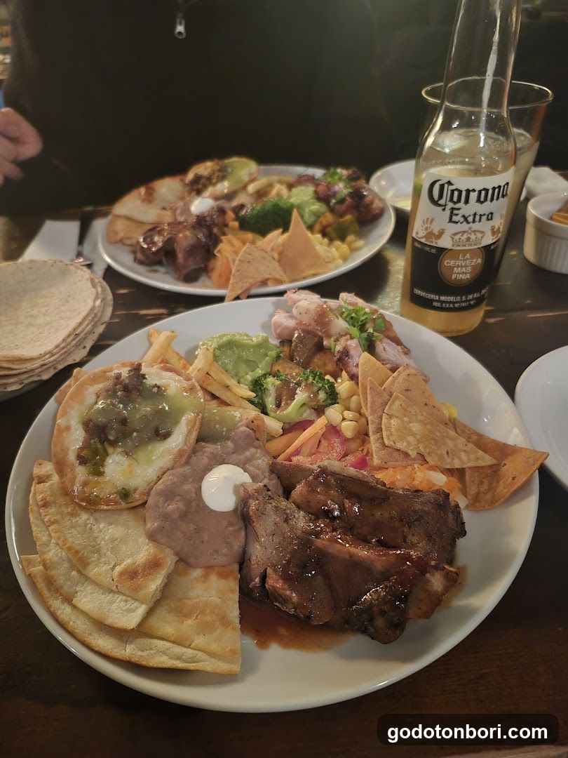 Mexican-style meal with Corona beer