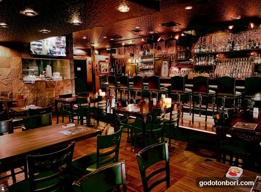 Interior of a dimly lit bar or restaurant