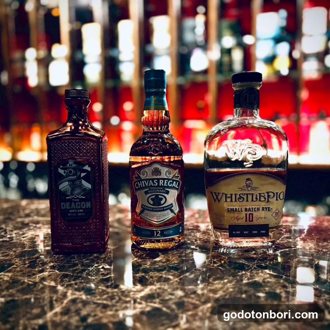 Bottles of Whisky on a Bar Counter