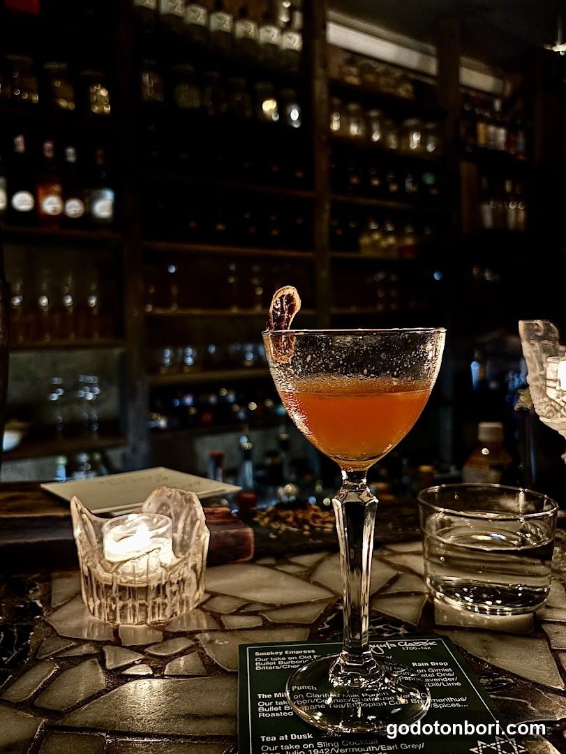 Cocktail at a dimly lit bar