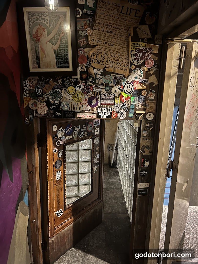 Sticker-covered hallway entrance