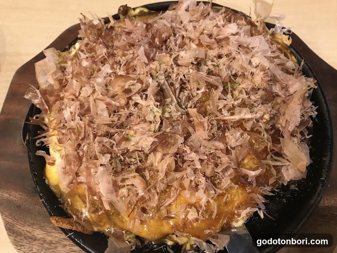 Okonomiyaki with bonito flakes