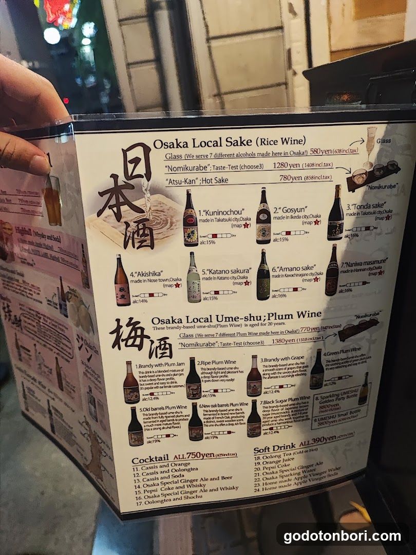 Osaka Local Sake and Plum Wine Menu