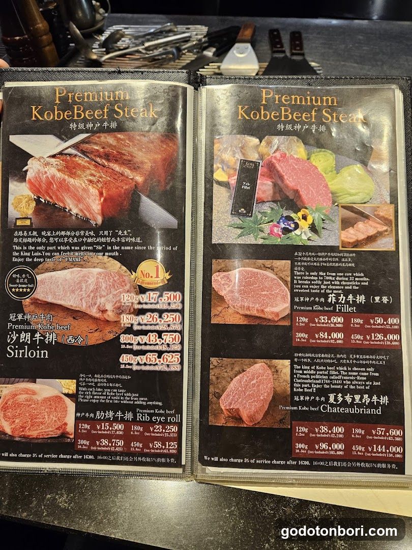 Premium Kobe Beef Steak Menu