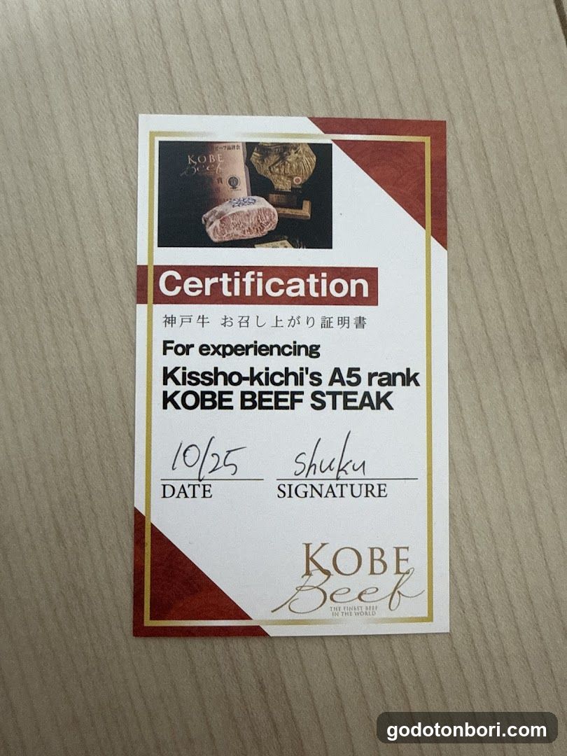 Kobe Beef Certification Card