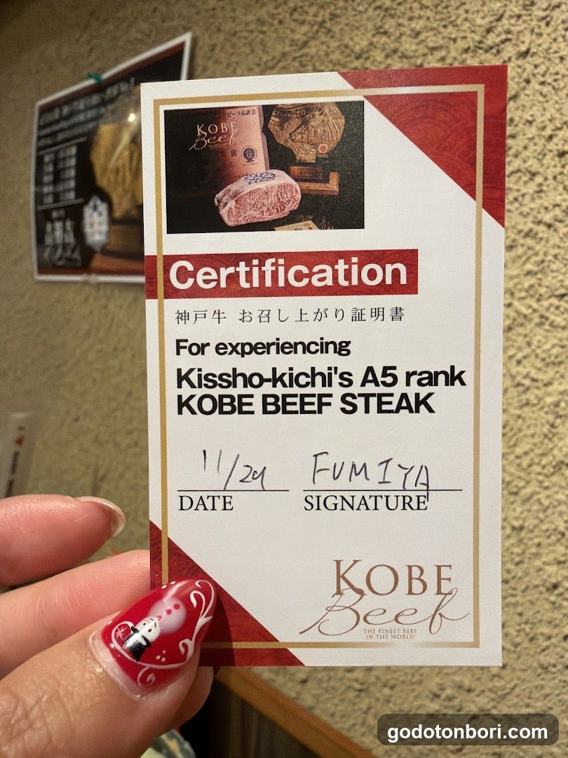 Kobe Beef Certification Card