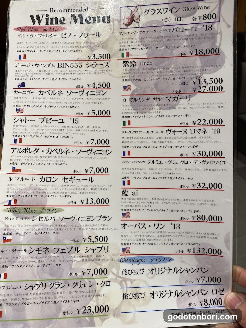 Recommended Wine Menu