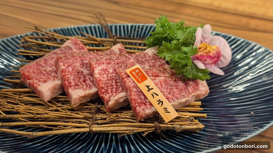 Sliced Wagyu Beef on Bamboo Mat