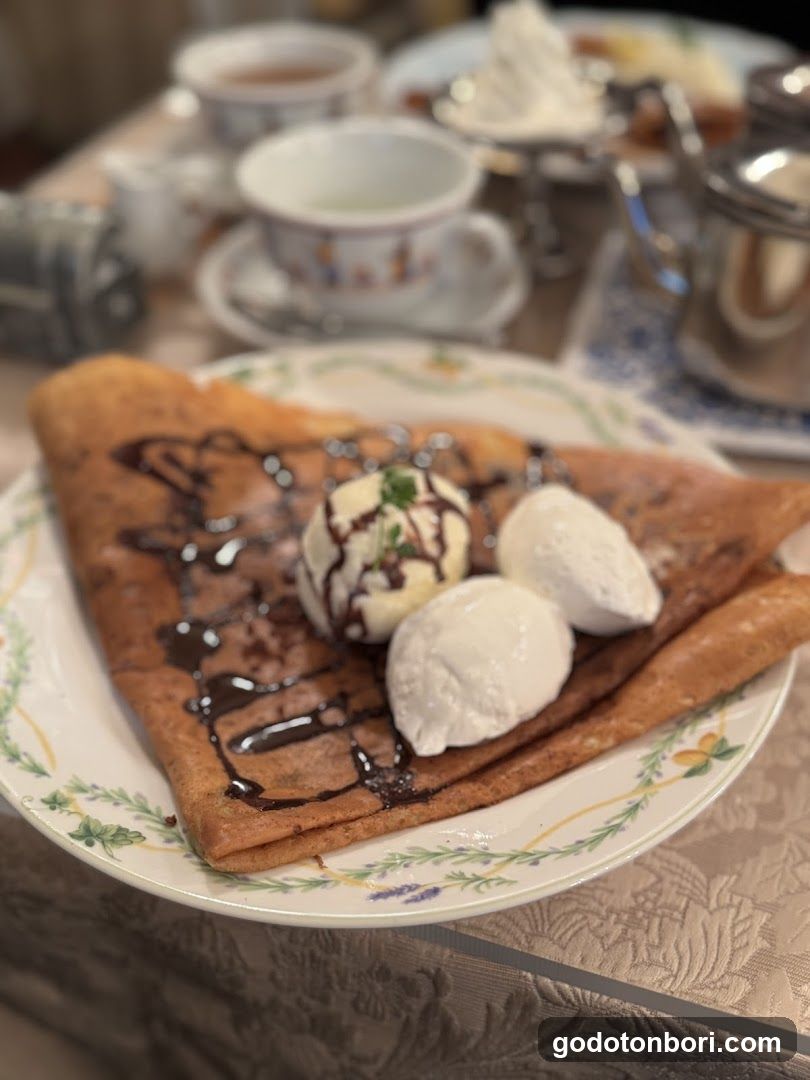 Crepe with Ice Cream and Chocolate Sauce