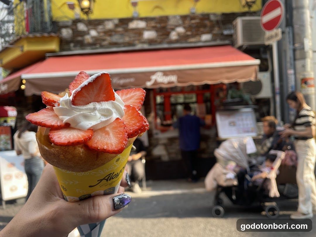 Strawberry Cream Donut in Front of Shop