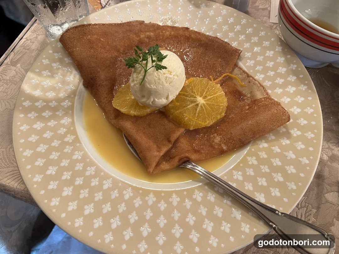 Crepes with Ice Cream and Orange Slices