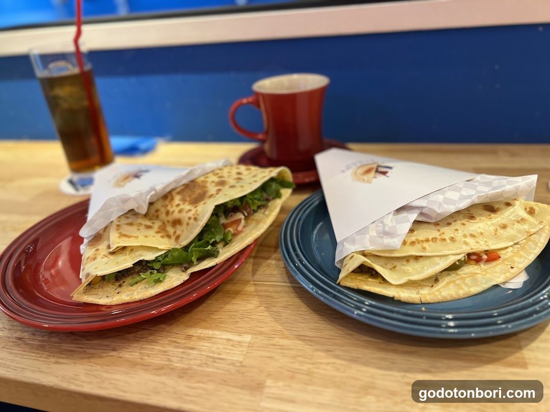 Quesadillas and Drinks at a Cafe