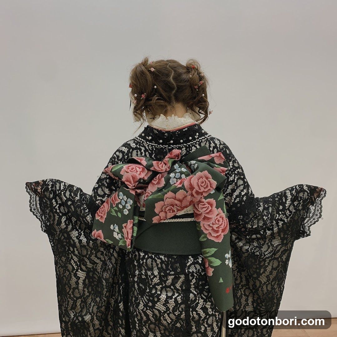 Traditional Japanese Attire with Floral Obi