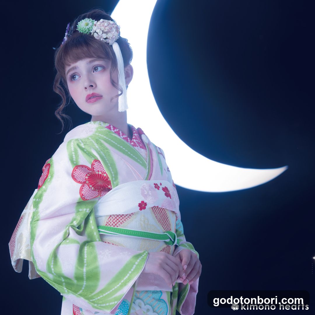 Kimono Hearts Model in Moonlit Setting