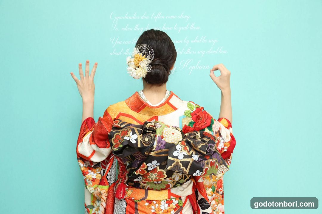Woman in Kimono with Floral Hair Accessory