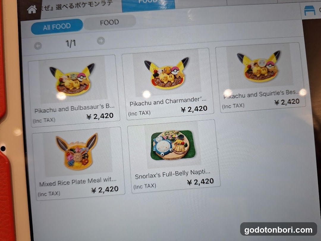 Pokemon-themed food menu display