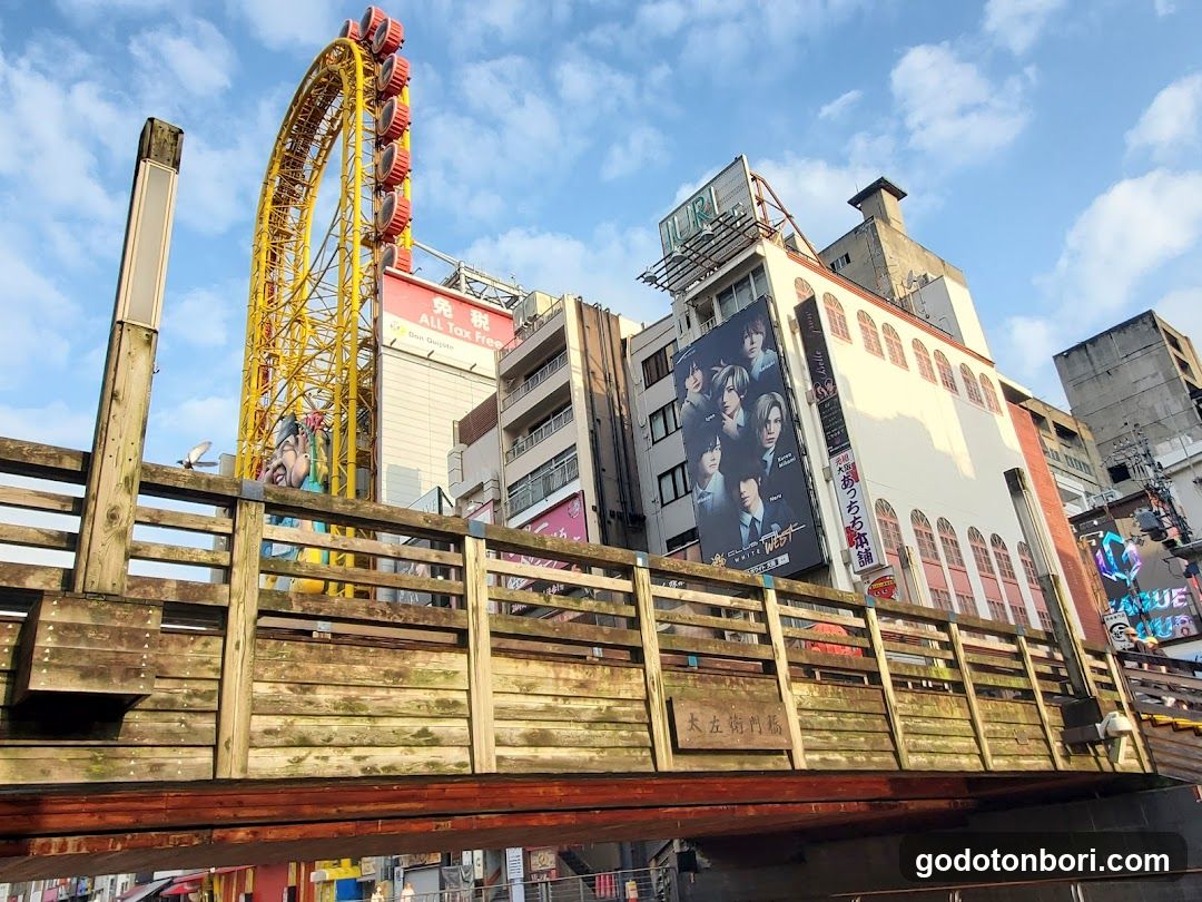 Urban Street Scene with Ferris Wheel and Buildings