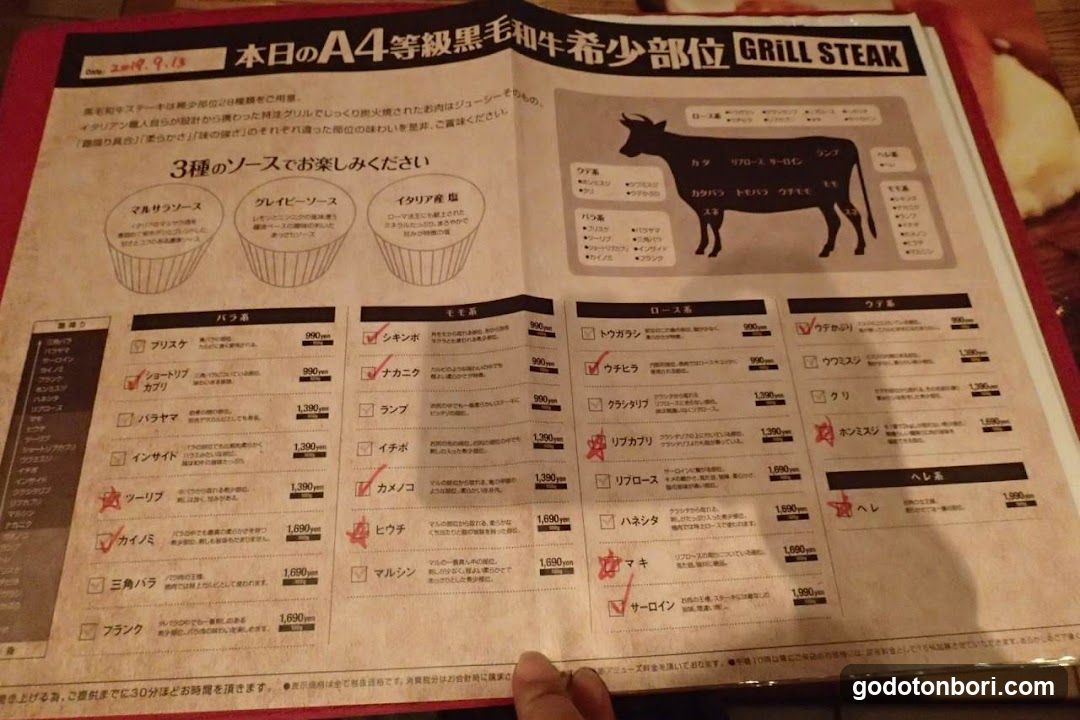 Italian meat Bar del Sole Dotonbori