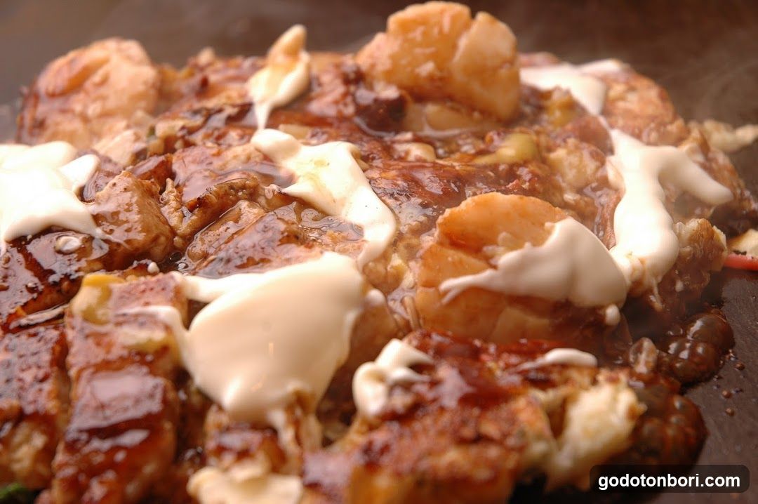 Okonomiyaki with Sauce and Mayonnaise