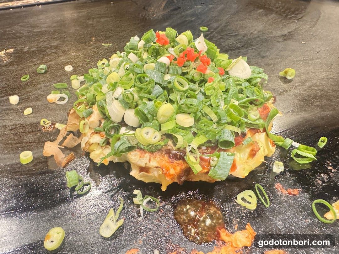 Grilled Okonomiyaki with Scallions and Chili Oil