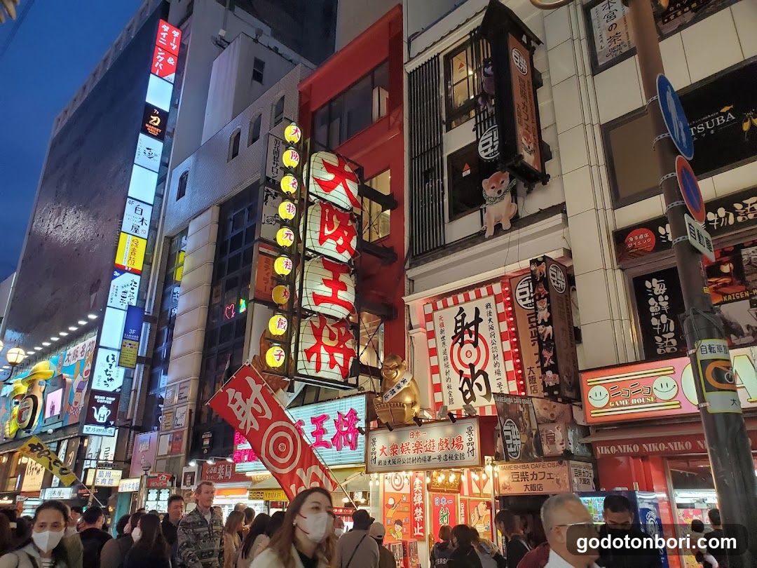 Night Street Scene with Neon Signs and Crowds