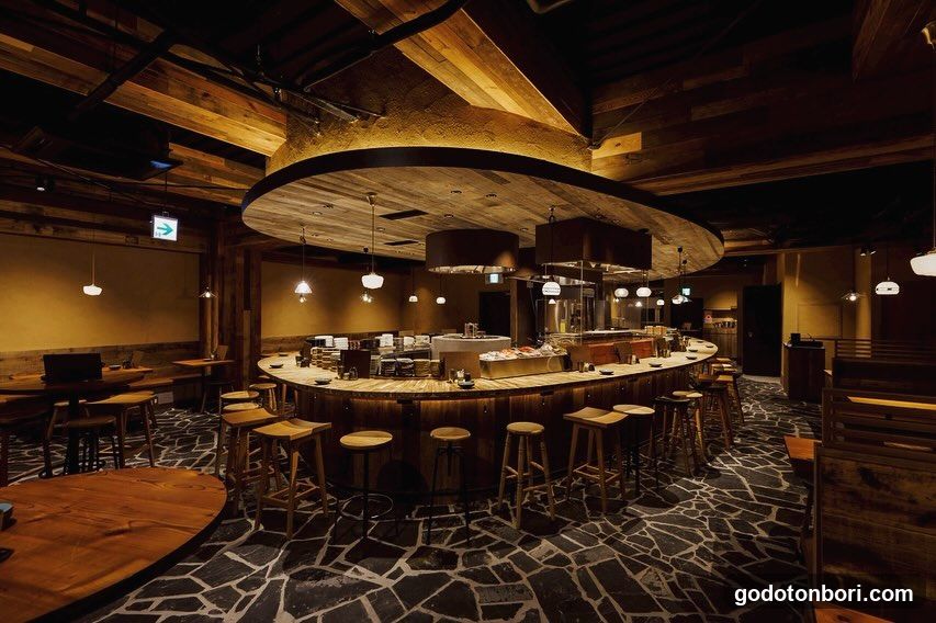 Interior of a rustic restaurant or bar