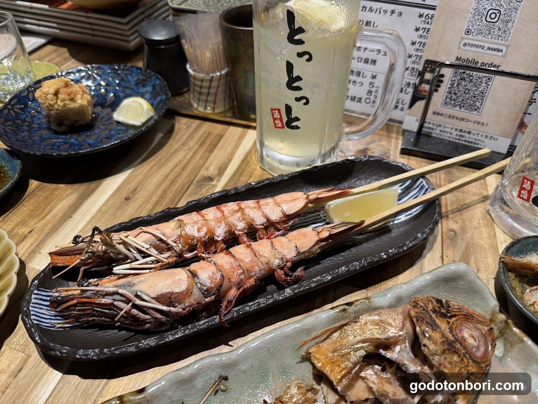 Grilled Shrimp and Fish at Japanese Restaurant