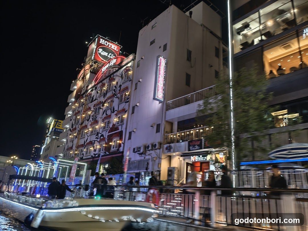 Night Street Scene with Hotel and Restaurant
