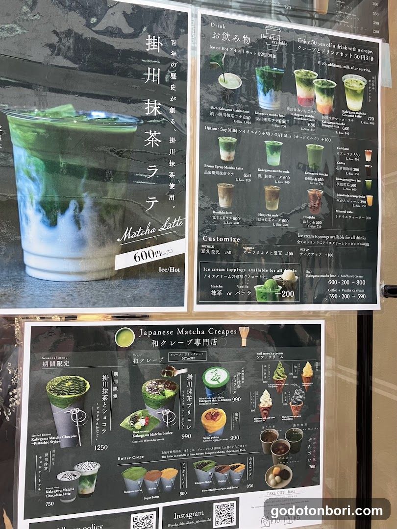 Matcha Latte and Crepes Menu Display
