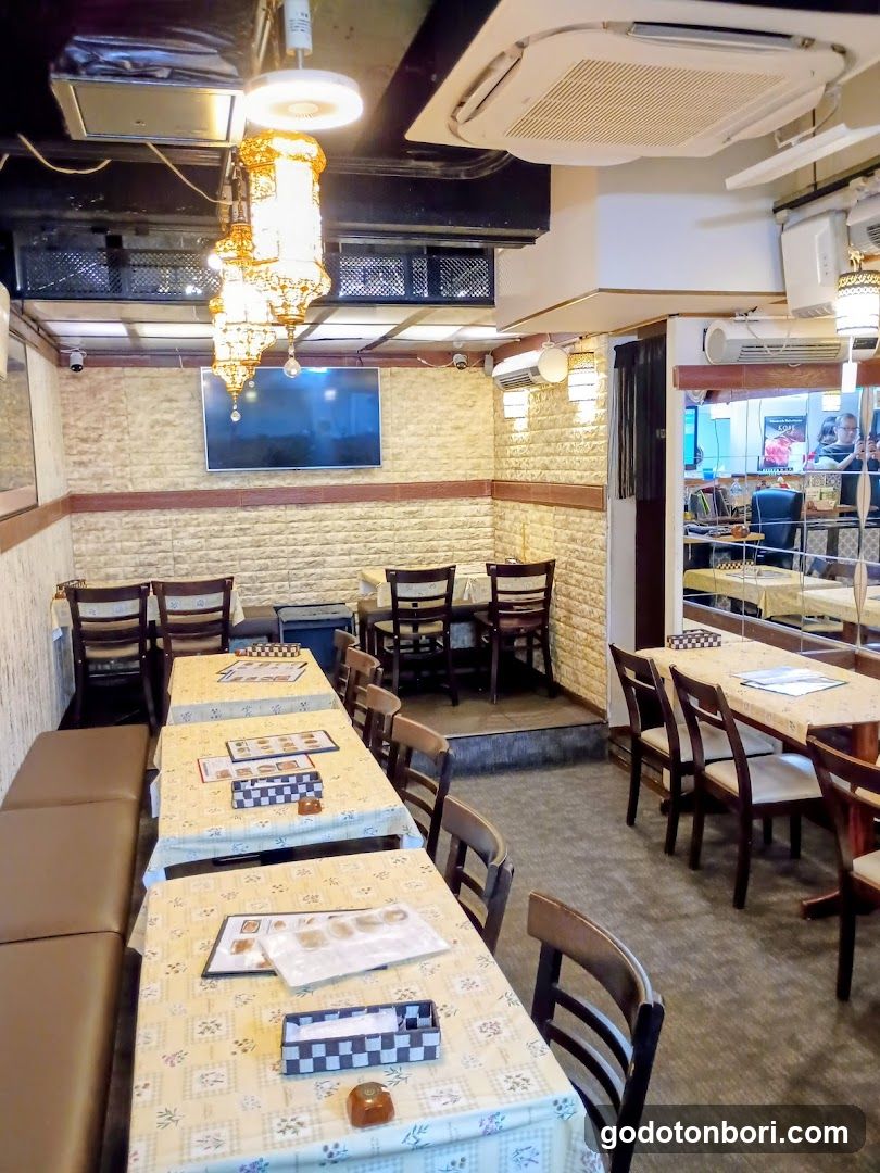 Restaurant Interior with Tables and Decorative Lighting