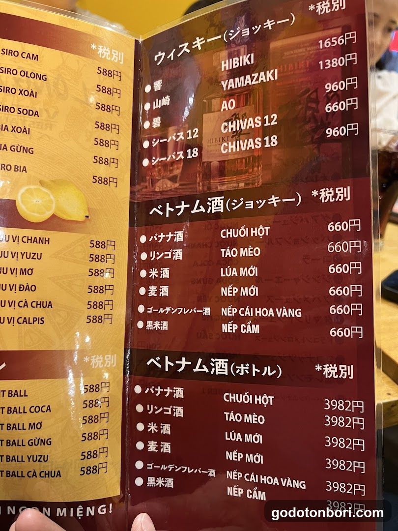 Vietnamese Bar Menu