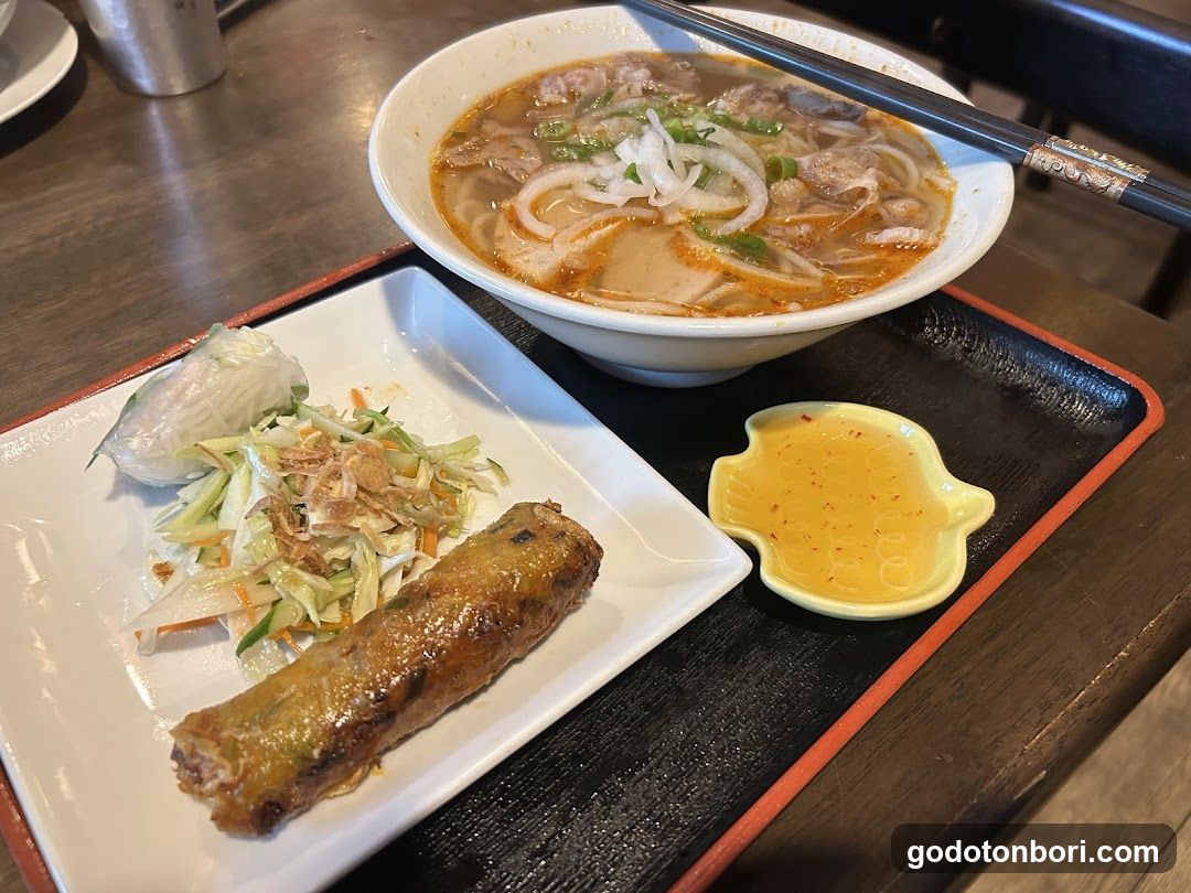 Vietnamese Pho and Spring Rolls Meal